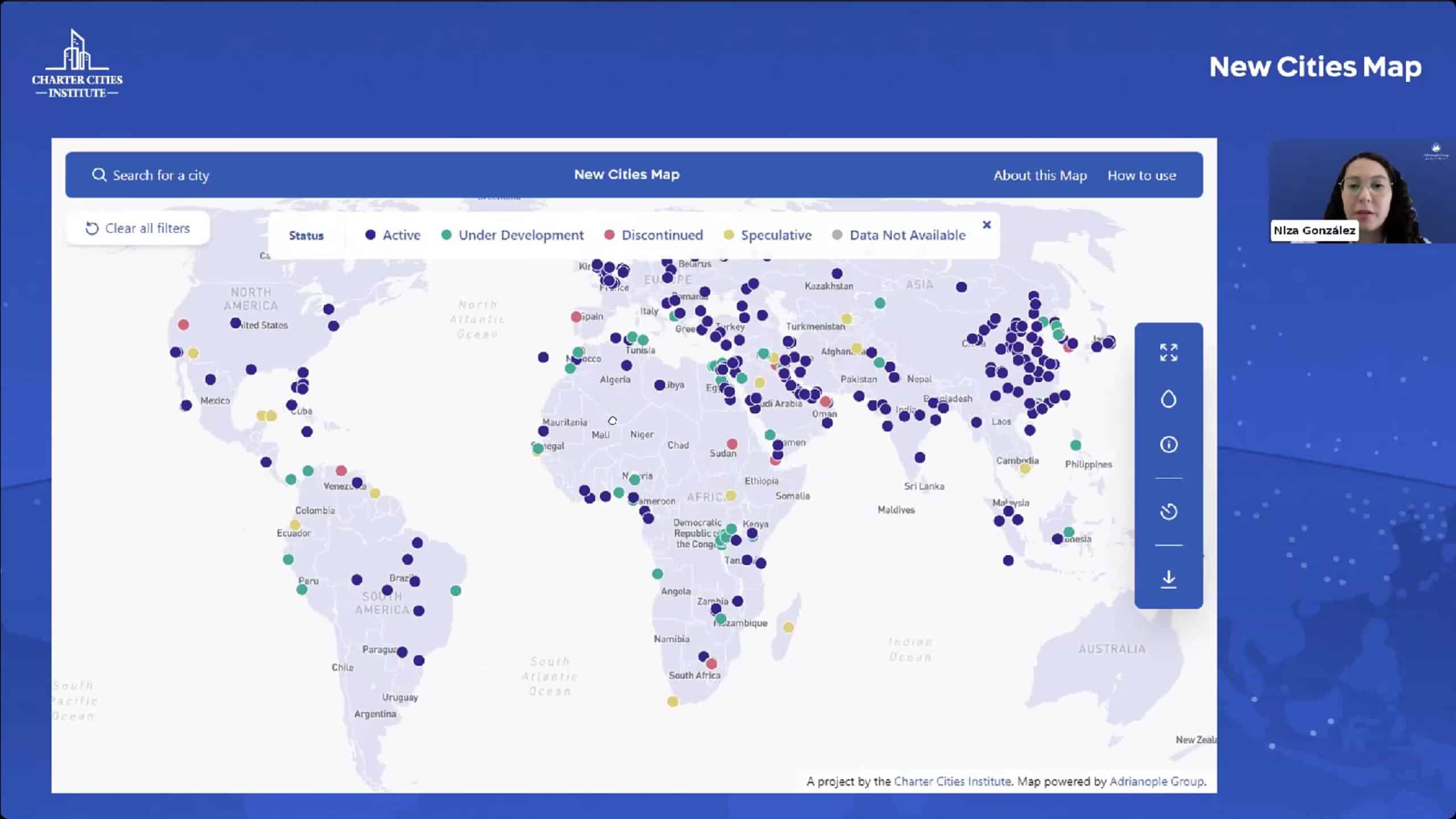 Screenshot of the New Cites Map live demo