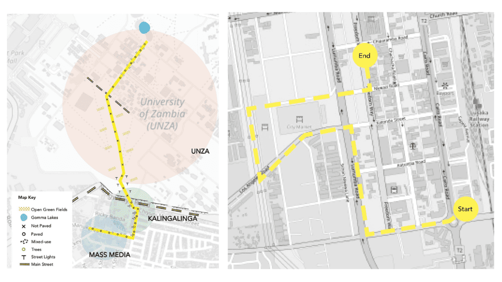 Map showing different un-walkable routes