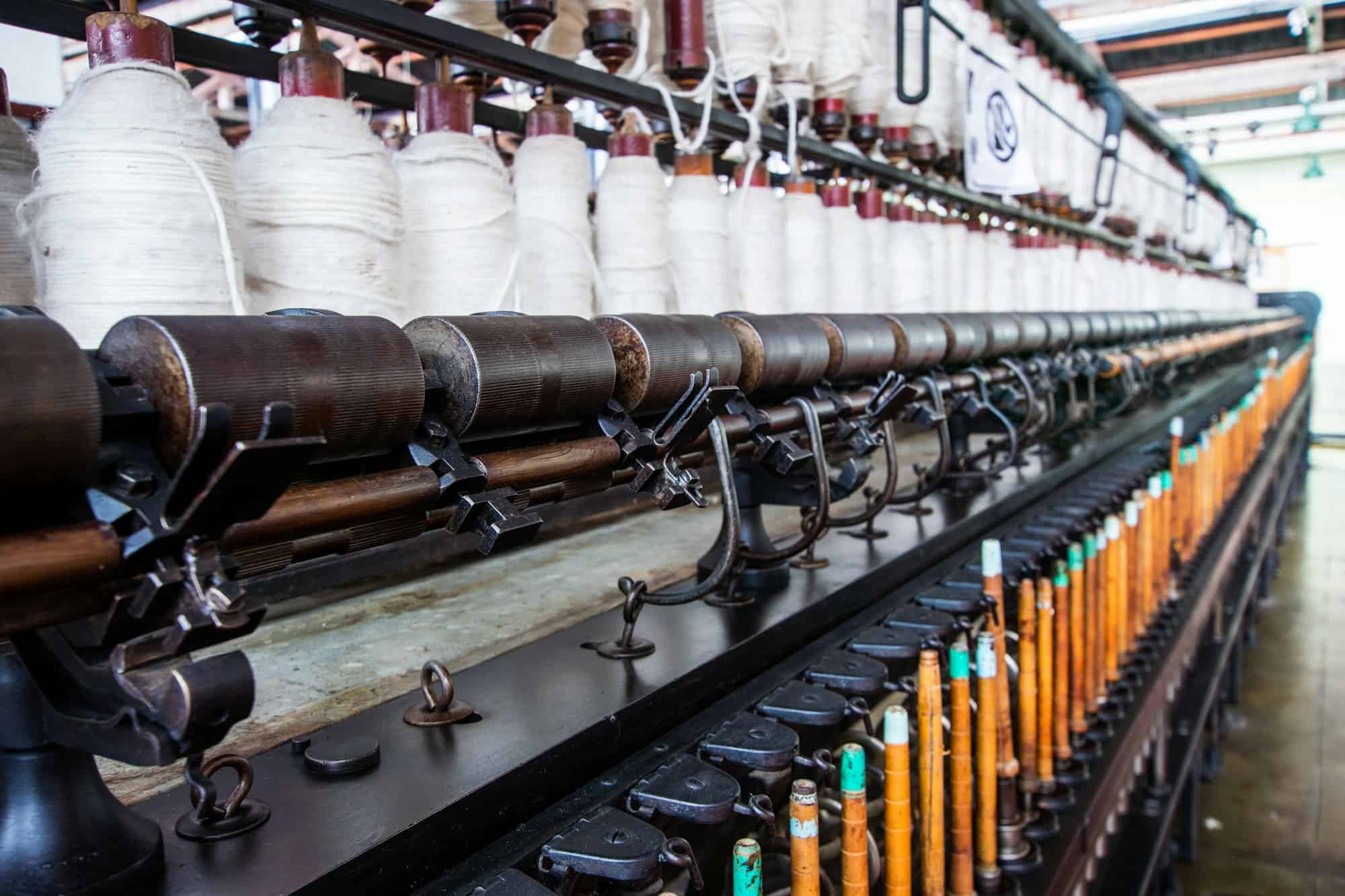 Selective focus shot of textile production machine